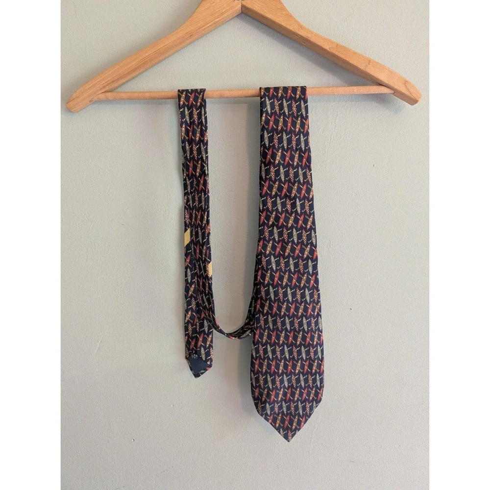 Salvatore Ferragamo Mens Silk Tie Navy Kayak Canoe Oar Novelty Italy Boat Water